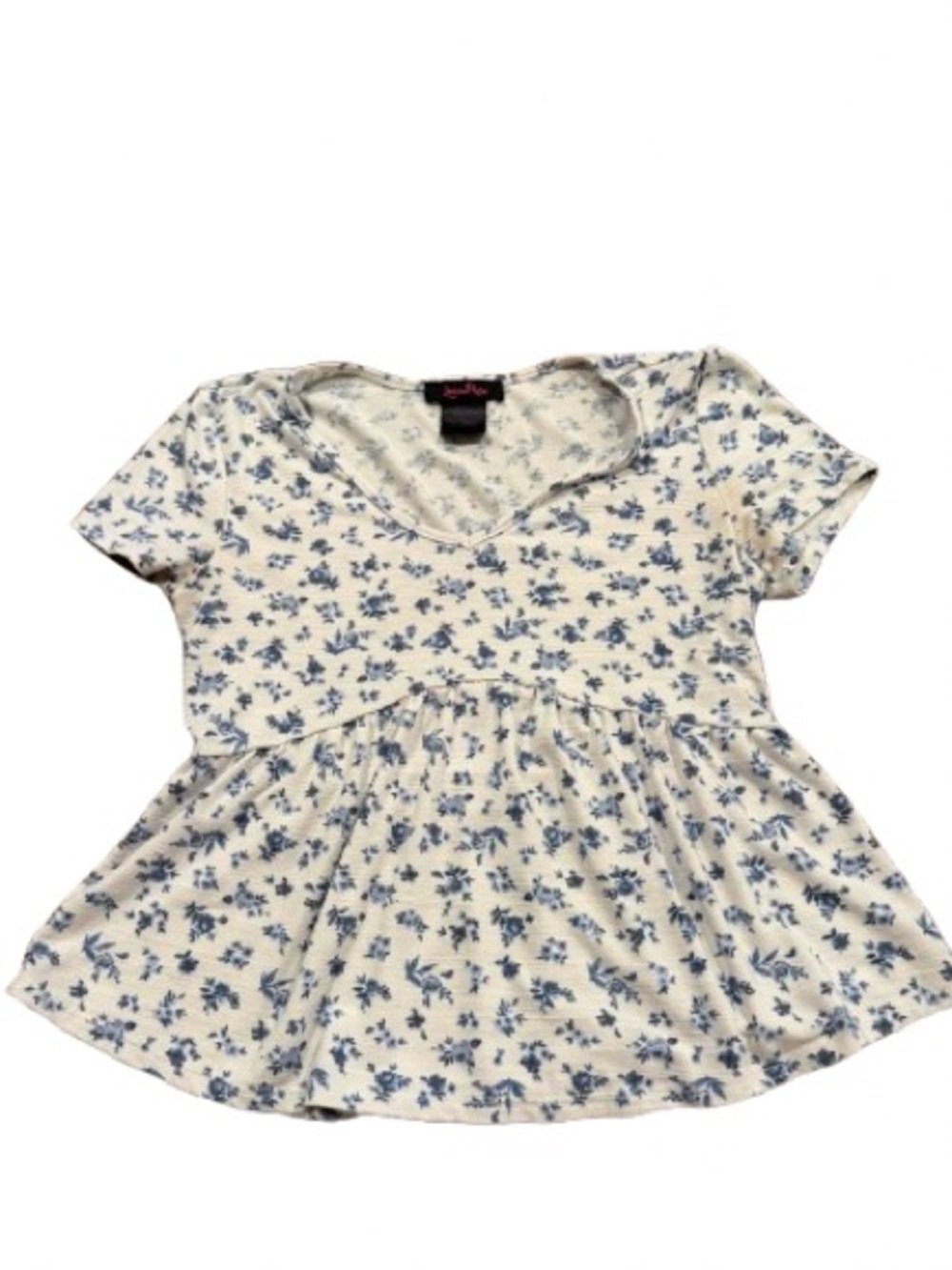 Lorena Rose Girls' Blue and White Floral Peplum Top Size Medium